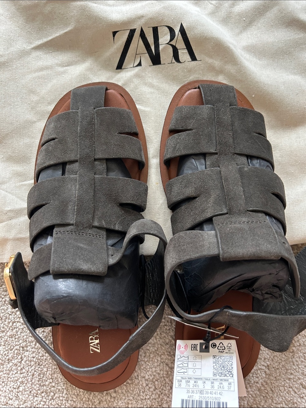 ZARA Men's Dark Gray Suede Fisherman Sandals